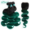 Closure SEXAY 1B/Green Two Tone Ombre Human Hair