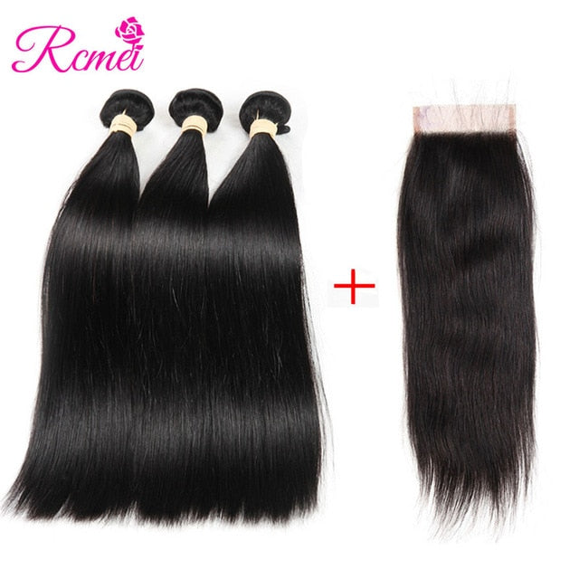 Straight Human Hair Bundles with Closure Brazilian Ombre