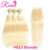 Straight Human Hair Bundles with Closure Brazilian Ombre