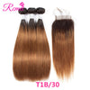 Straight Human Hair Bundles with Closure Brazilian Ombre